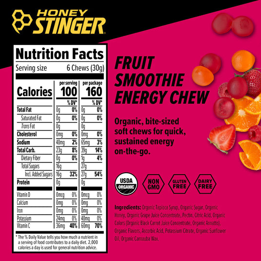 Honey Stinger Organic Energy Chews - Fruit Smoothie Box of 12