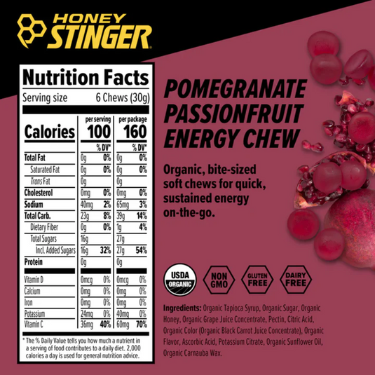 Honey Stinger Organic Energy Chews - Pomegranate Passion Box of 12