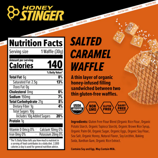 Honey Stinger Organic Waffles - GF Salted Caramel 12 Pack