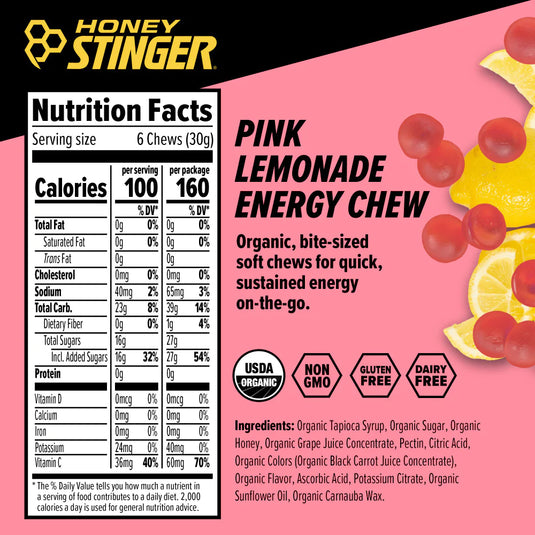 Honey Stinger Organic Energy Chews - Pink Lemonade Box of 12