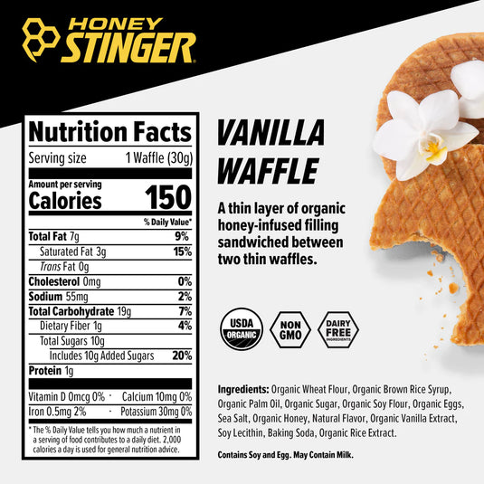 Honey Stinger Organic Waffles - Vanilla 12 Pack