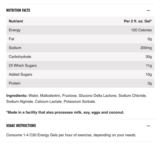 Neversecond C30 Energy Gel - 12 Unit Pack